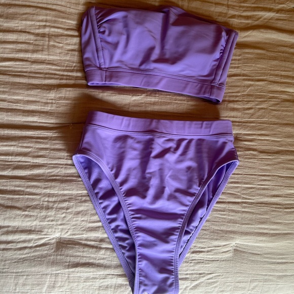 NWOT Xhilaration Bandeau Top High Leg High Waist Bottoms Lilac Bikini Set - Picture 10 of 13